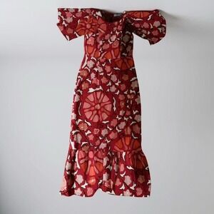 Rhode Target Women's Red Zinnia Floral Print Bell Sleeve Keyhole Back ‎ Dress 2